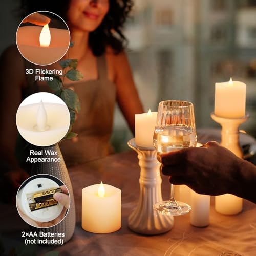Image of 3x3 Flickering Flameless Candles Set of 3, Real Wax LED Battery Candles Flickering, 3 inch Flameless Candles with Remote,Battery Powered Candles, for Party /Wedding,Ivory