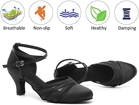 DKZSYIM Women's Satin Latin Dance Shoes Close Toe Ballroom Performance Dancing Shoes,YCL189-Black-6,US 6.5