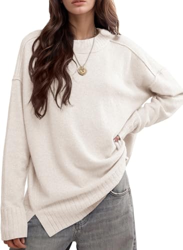 UNCLECAT Women's Oversized Sweaters 2025 Fall Fashion Pullover Crewneck Tops Trendy Side Slit Loose Fit Outfits Clothes