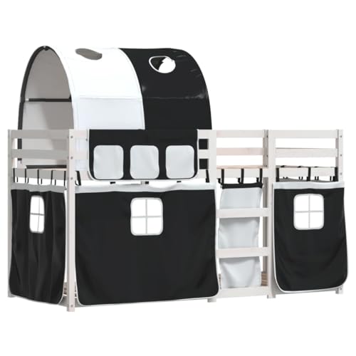 vidaXL Etagenbett, Kinderbett mit Vorhängen Leiter, Hochbett Spielbett für Kinder ab 6 Jahren, Doppel Stockbett Bett, Weiß Schwarz 90x200cm Massivholz Kiefer vidaXL Etagenbett, Kinderbett mit Vorhängen Leiter, Hochbett Spielbett für Kinder ab 6 Jahren, Doppel Stockbett Bett, Weiß Schwarz 90x200cm Massivholz Kiefer
