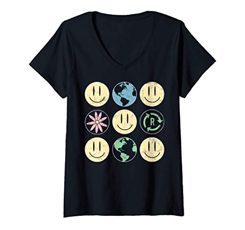 Femme Trendy Smiley Eco Grid T-Shirt avec Col en V Cover