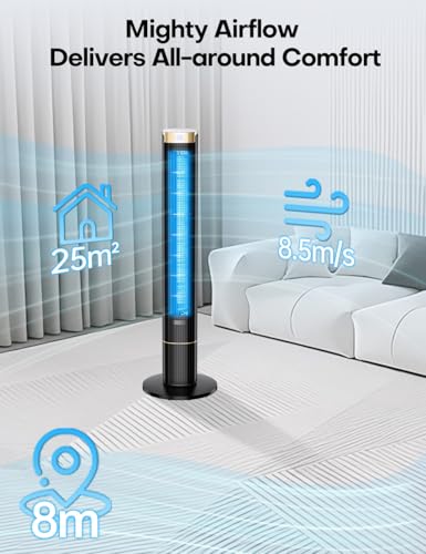 Image of HIFRESH 110CM Tower Fan for Room, Touch & Remote, 4 Speeds & 4 Modes, 12 Timer, 25dB Quiet Operation, High Performance Bladeless Technology, 90 Oscillation Cover Room up to 25㎡, Low Power Consumption