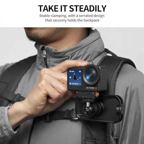 Image of MOBILIFE Magnetic Backpack Camera Clamp for Insta360 X5 /X4 /X3 | 360 Ball Head, 1 /4 inch Screw Mount, Secure Buckle & Deep Serrated Teeth, POV View for Hiking Riding
