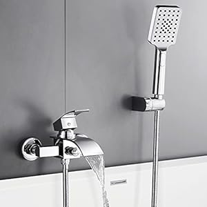 Wasserfall Badewannenarmatur mit 3 Funktionen Handbrause, WOOHSE Mischbatterie Badewanne Armaturen Wand, Einhand-Brausebatterie für Badezimmer Dusche
