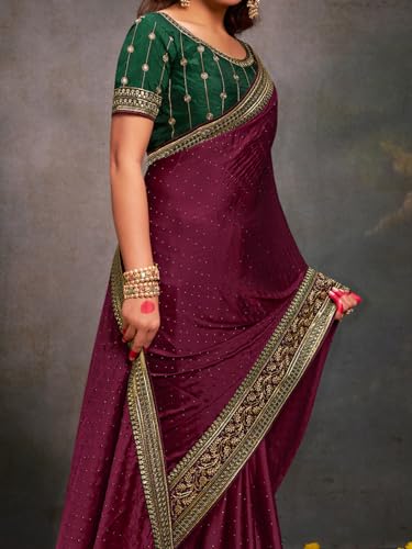 Image of AKHILAM Women's Pink Satin Silk Embroidered Saree with Unstitched Blouse Piece (SANCHI3001 SUM Parent)