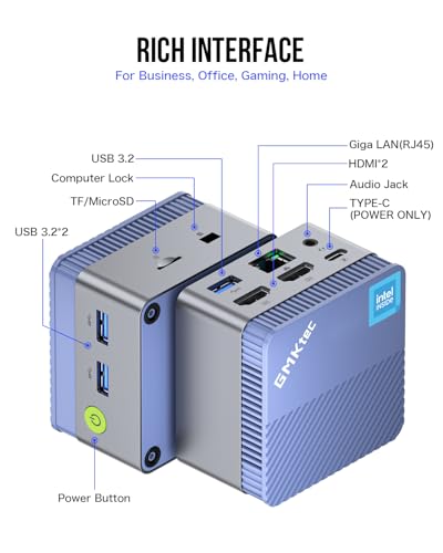 Image of GMKtec Mini PC Intel N97 (up to 3.60GHz) 12GB DDR5 512GB SSD Micro Desktop Computer for Business, School, Office Support 4K Dual HDMI Display /WiFi5 /BT4.2 /USB3.2 Blue G5