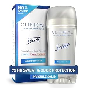 Secret Clinical Strength Antiperspirant Deodorant for Women, 3X Stress Protection, 72hr Sweat & Odor Protection, PH Balancing Minerals, Invisible Solid, Completely Clean Scent, 2.6 oz