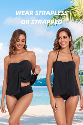 Tempt Me Two Piece Tankini Bathing Suits for Women Halter Bandeau Swim Top with Bottom Flyaway Tummy Control Swimsuit2