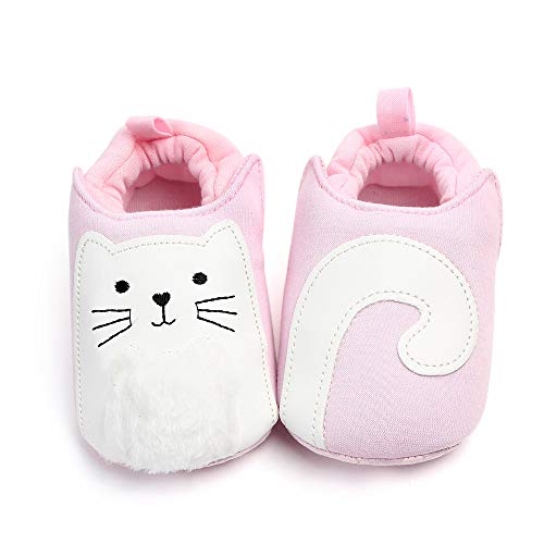 Baby Boys Girls Cute Cartoon Shoes Soft Sole Warm House Slippers First Wakers Crib Shoes Pink, 3-6 Months