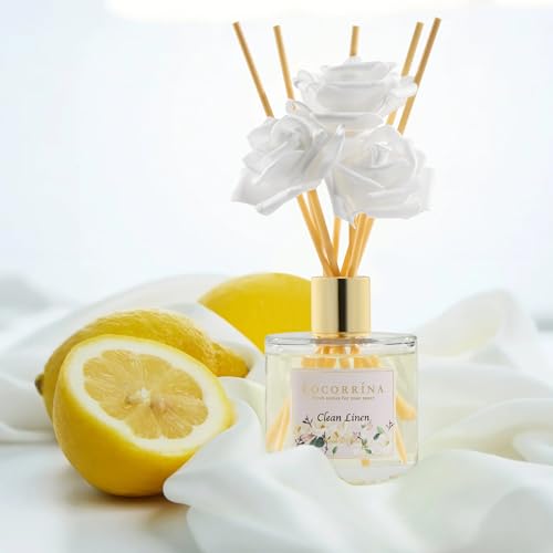 COCORRÍNA Reed Diffuser Set for Home and Bathroom, Clean Linen Scent, 6.7oz Home Fragrance Oil with Sticks