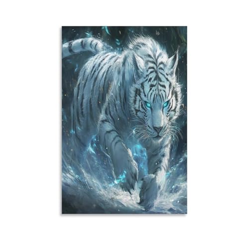 Peinture sur toile tigre affiche salon 50x75cm avec texture textile premium
