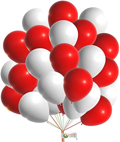 Balloons hub Red Wite Mix Balloon Set 10 inch 2 Color Combination Latex Balloons for Birthday Wedding Festival Decoration Multicolor Party Balloon Pack of 35