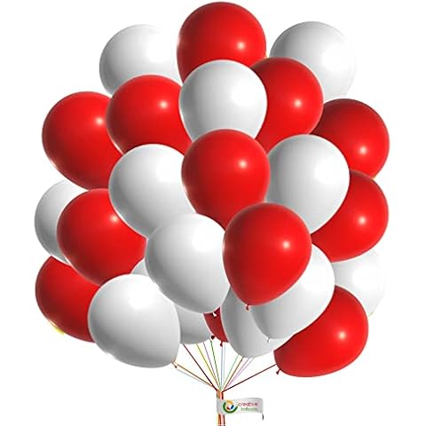 10 inch Party Balloons Round Red & White Balloon for Birthday Party Baby Shower Decoration Wedding Ceremony Baloons Easter Carnival Decoration Celebration Baloon Pack of 50 Cover