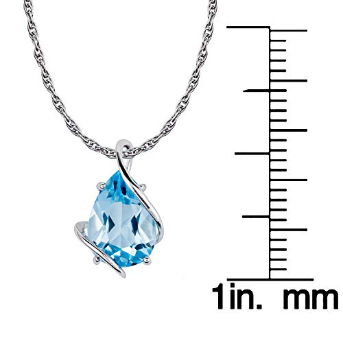 10K White Gold Genuine Pear-Shape Blue Topaz Teardrop Pendant Necklace #TOP2