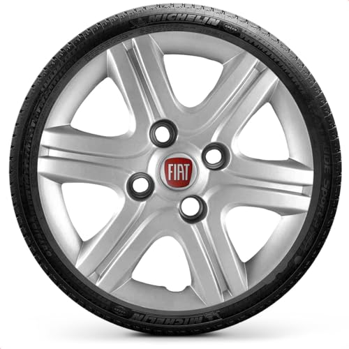 Kit 4 Calotas Palio Fire 11 A 13 Aro 13 Prata Cubo Baixo Grid Com Emblema Vermelho