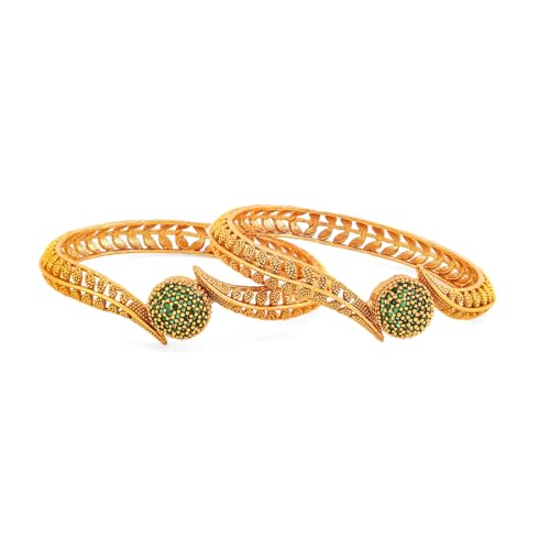 Image of Rubans Set of 2 22K Gold-Plated Stylish Stone Studded Traditional Bangles for Womens & Girls