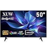 XUW 50 Zoll UHD 4K Smart TV, D-LED-Hintergrundbeleuchtung Fernseher, randloses Design, HDMI USB DVB-T2/S2 RJ45 Anschluss, großer Bildschirm für Wohnzimmer, Schlafzimmer, Home Entertainment - schwarz