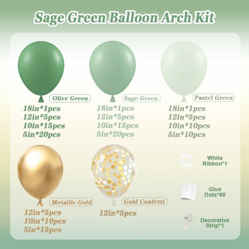 Image of Sage Green Balloon Garland Arch Kit with Metallic Gold Balloons
