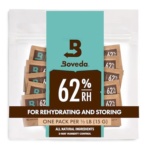 Boveda 62% Two-Way Humidity Control Packs For Storing ½ oz – Size 4 – 10 Pack – Moisture Absorbers for Small Storage Containers – Humidifier Packs – Hydration Packets in Resealable Bag