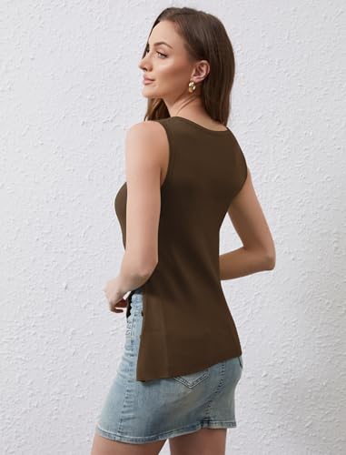 Women Asymmetrical Button Sweater Vest Sleeveless Side Split Rib Knit Slim Fit Sweater Tank Top Summer Pullover Top4