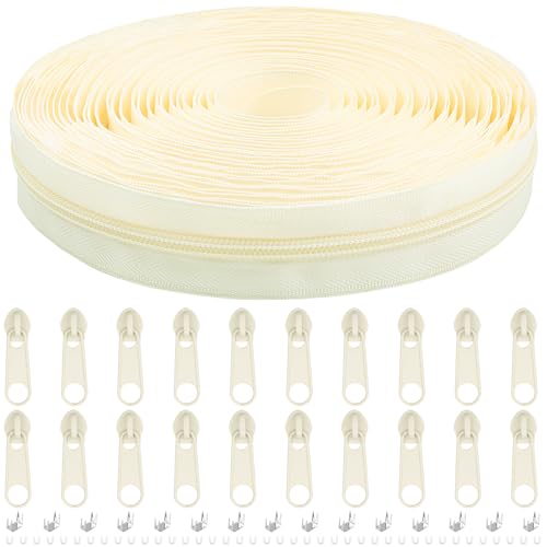 Cremallera sin fin con cremallera, 3 mm, 5 mm, 9 m, de nailon, cremallera continua por metros y cremallera de metal para ropa, bolso, estuche, ropa de cama, color blanco crema (blanco crema, 2681661