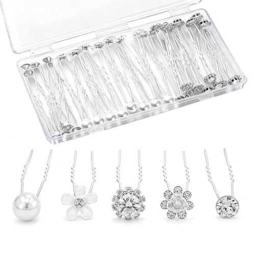 40 PCS Wedding Pearl & Crystal Hair Pins for Brides, Rhinestone B...