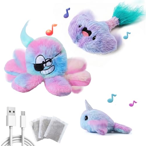 3 Pack Flapping Cat Toys with Catnip *3, Cat Plush Toy w/ Chirp & Crinkle Paper, USB-chargeable Floppy Wiggle fish for Bored Cats,Interactive Kitty Exercise Toy, Indoor Cats & Kitten Moving