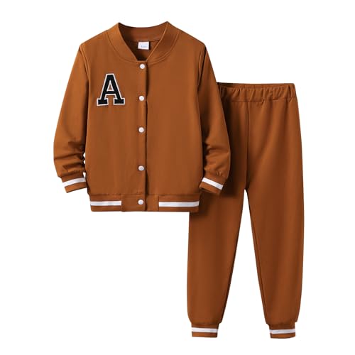 Cakaner Big Boys Long Sleeve Button Down Shirt and Pants 2PC Casual Sweatsuits Sets（9-10T）