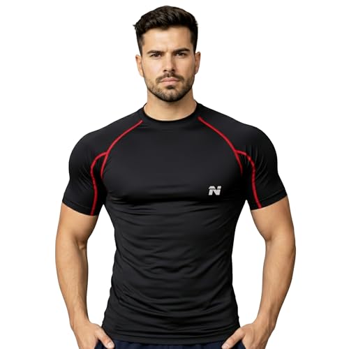 Image of NINQ Full Sleeve Compression, Workout, Round Neck, Down Shoulder T-Shirt - Men's Gym, Athletic & Sports Tights for Fitness