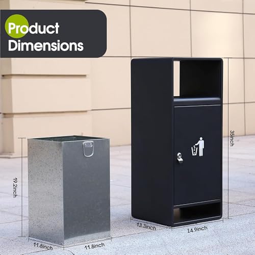 Image of Commercial Outdoor Trash Can with Lid,Rust-Resistant Waterproof Windproof Garbage Can with Removable Inner Barrel, Lockable Stainless Steel Trash Bin for Patio Hotel Park Garden