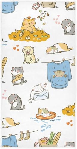 フェイスタオル バスタオル 綿 速乾 薄手 ネコ 猫 猫柄 ねこ オレンジ色 かわいい 可愛い 大判 タオル 部屋干し 柔らかく 肌に優しい 四季通用 家庭用 ホテル 業務用