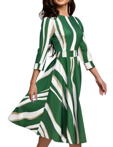 Image of Simple Flavor Women's Floral Vintage Dress Elegant Midi Evening Dress 3 /4 Sleeves