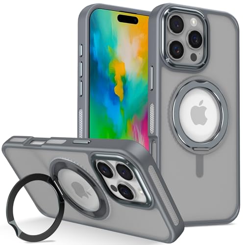 Coque iPhone 16 Pro Max translucide mince avec béquille magnétique pliable