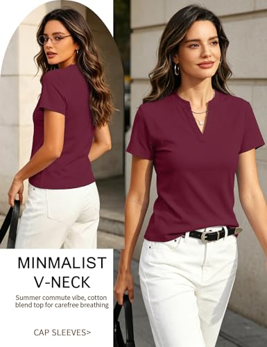 Image of Meetrendi Women's Notch V Neck T-Shirt Slim Fit Premium Cotton Blend Short Top