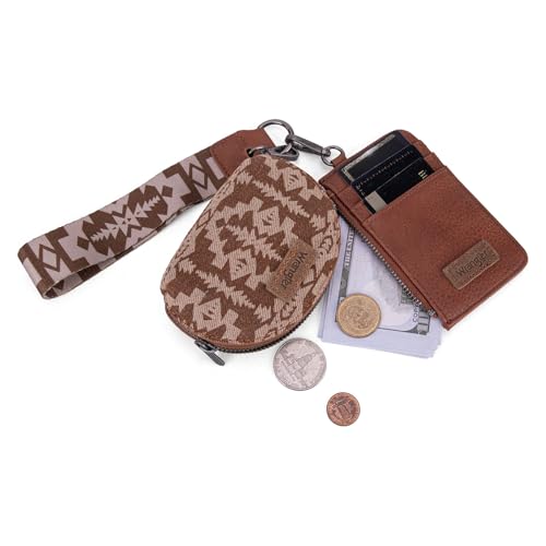 Image of Wrangler Aztec Keychain Wristlet Wallets for Women Western Dual Pouch Wristlet Credit Card Holder Wallet with Zipper Pocket WG2212-W0051BR