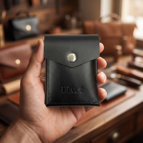 Buy HESSA Flip Genuine Leather Vertical Slim Wallet for Men & Women | Compact Front Card Pocket & Button Lock | Inner Cash Pocket | Minimalist Travel & Daily Carry Wallet (Black) at Amazon.in - Image 3