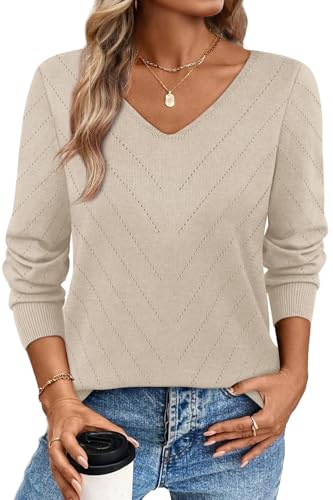 Image of WIHOLL Sweaters for Women V Neck Casual Knit Long Sleeve Tops Lightweight Pullover Clothes Fall Fashion Outfits 2026