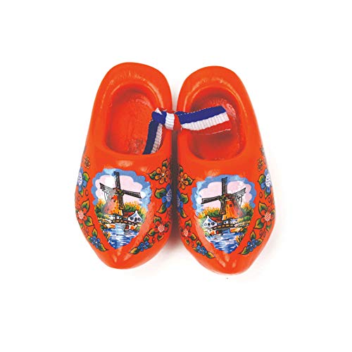 Imán de zapatos de madera naranja con molino de viento 1.5" miniatura 1
