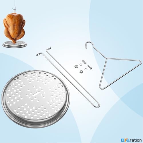BBQration Turkey Chicken Poultry Rack Set for Deep Frying, Turkey Fryer Base with Handle Lifter Hook for Deep Fry Pot and BBQ, Turkey Fryer Pot Hook