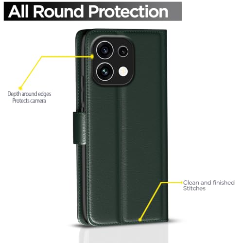 Image of Pikkme Flip Cover for Oppo Reno 16c 5G Leather Finish | Inside TPU with Card Pockets | Wallet Stand and Shock Proof | Complete Protection Flip Case (Green)