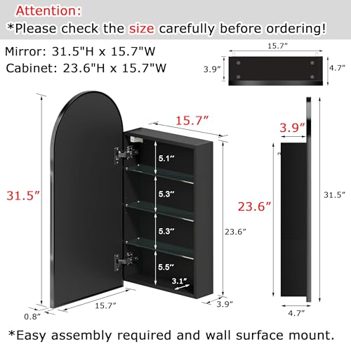 Generic MIRRORED MEDICINE CABINET Arched Medicine Cabinets With Mirror Black, Metal Framed Medicine Cabinet Wall Mounted thumb #1