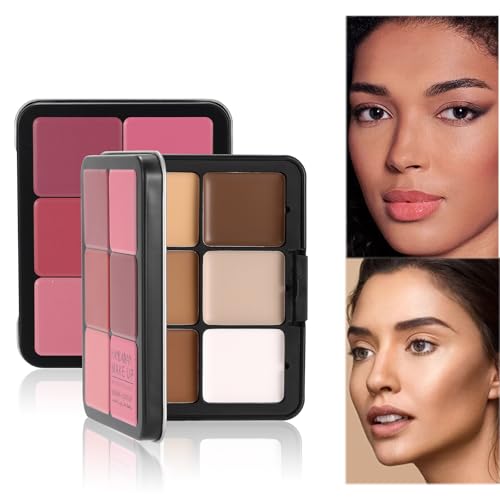 12 Colors Contour with Highlighter, Bronzer and Blush Shades, Cream Contour Blush Palette, Highlighter Palette, Effortlessly Contours the Face with a Light Touch, Non-Greasy, Waterproof