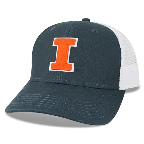 Legacy NCAA Officially Licensed Baseball Hat, Illinois Illini, Lightweight Cap for Men & Women, Mid-Pro Snapback Adjustable (MPS), Navy/White Trucker, One Size Fits Most, Snapback Closure