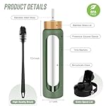 32 oz Glass Water Bottles - 1 Liter Motivational Tumbler With Time Marker - Borosilicate Glass With Silicone Sleeve and 2 Lids, Handle Spout & Bamboo Straw Lid - Image 2