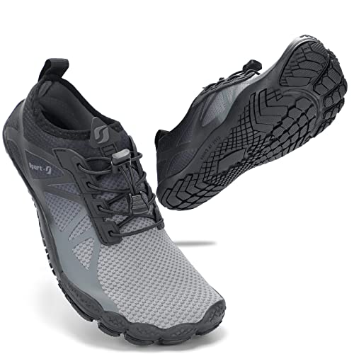STQ Badeschuhe Damen Wasserschuhe Herren Outdoor Sport Traillaufschuhe Schnell Trocken Surfschuhe rutschfest Bequem Strandaschuhe Beach Sport Sneakers Schwarz Grau 36...