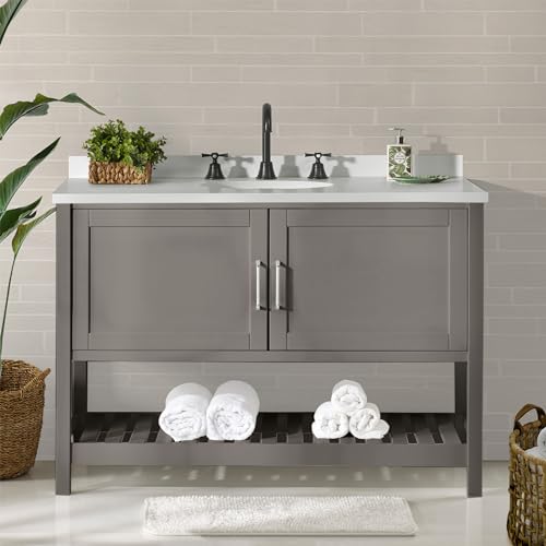 Image of Alaterre Furniture Bennet Bathroom Vanity Cabinet with Soft-Close Shaker Doors and Open Shelf - 48-Inch Freestanding Bathroom Vanity Without Sink - Wood Bathroom Sink Base Cabinet (Gray)