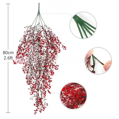 Vignes artificielles a suspendre de 0,8 m avec fleurs rouges pour balcon - 3