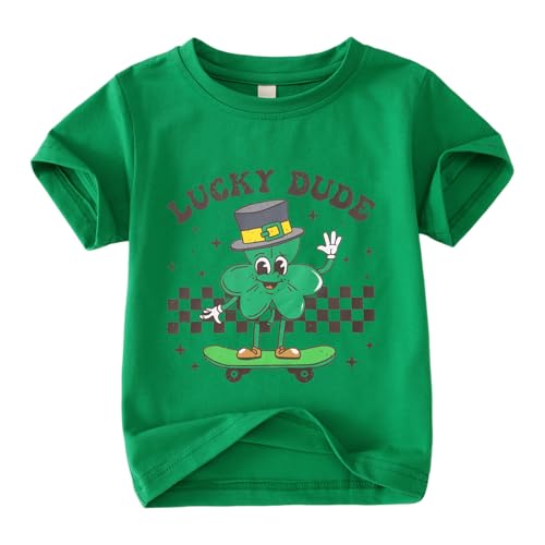 CM C&M WODRO Toddler Baby St Patrick's Day T-Shirt Boy Clover Lucky Dude Shirt Short Sleeve Irish Shamrock Graphic Tees Tops (Green, 3-4T)