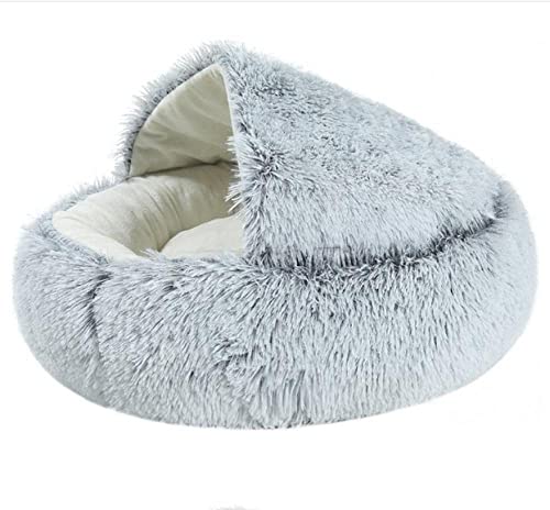 猫ハウス 猫用ベッド ドーム型 ペットベッド ペット用寝袋 型犬 柔らかい 保温 暖かい あったか 丸洗い 冬用 防寒 ペットソファー ペットハウス 可愛い 猫/小型犬兼用 多機能 直径50cm (グレー)