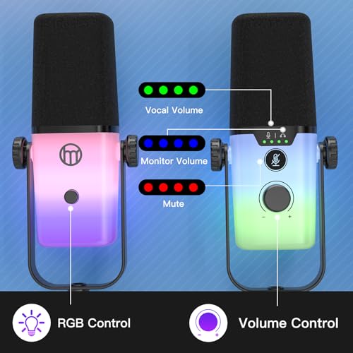 ZealSound USB Microphone with Boom Arm, RGB Gaming Mic for PC, PS5, Laptop, Tablet, Phone, Noise Cancelling Condenser Mic with Quick Mute, Gain Control for Streaming, Podcasting, ASMR, Vocal Recording - Image 6